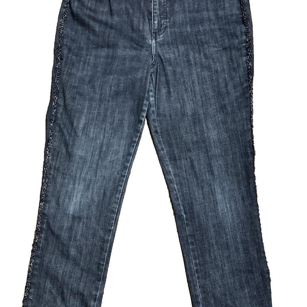 Talbots Flawless Highrise Straight Leg Jeans w BEADED stripe on legs.  Size 12